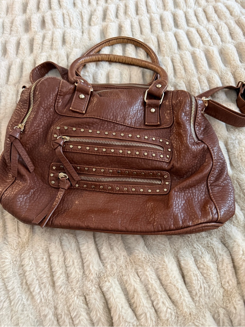 Under One Sky Brown Studded Faux Leather Shoulder Bag